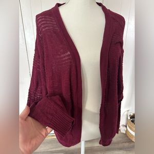Element Burgundy Red Purple Cardigan Sweater Open Boho Knit High Low Long Sleeve
